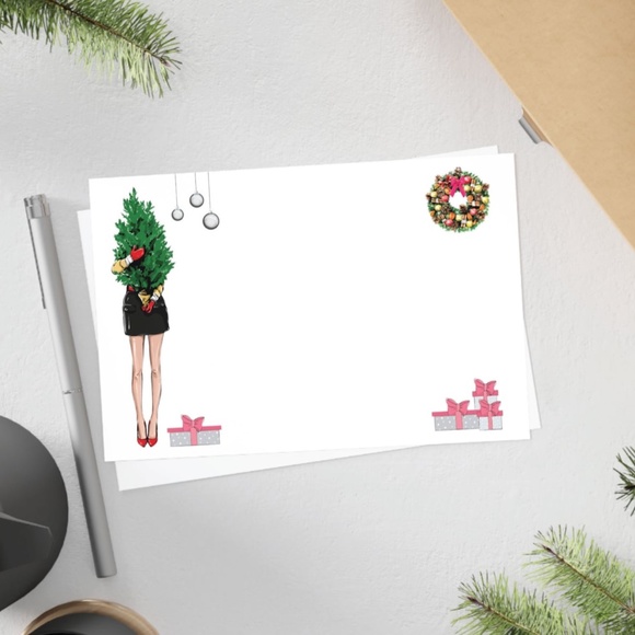 x12 Pretty Fashion Christmas Card Set Fashionista Holiday Boxed Stationery Set - Picture 11 of 14